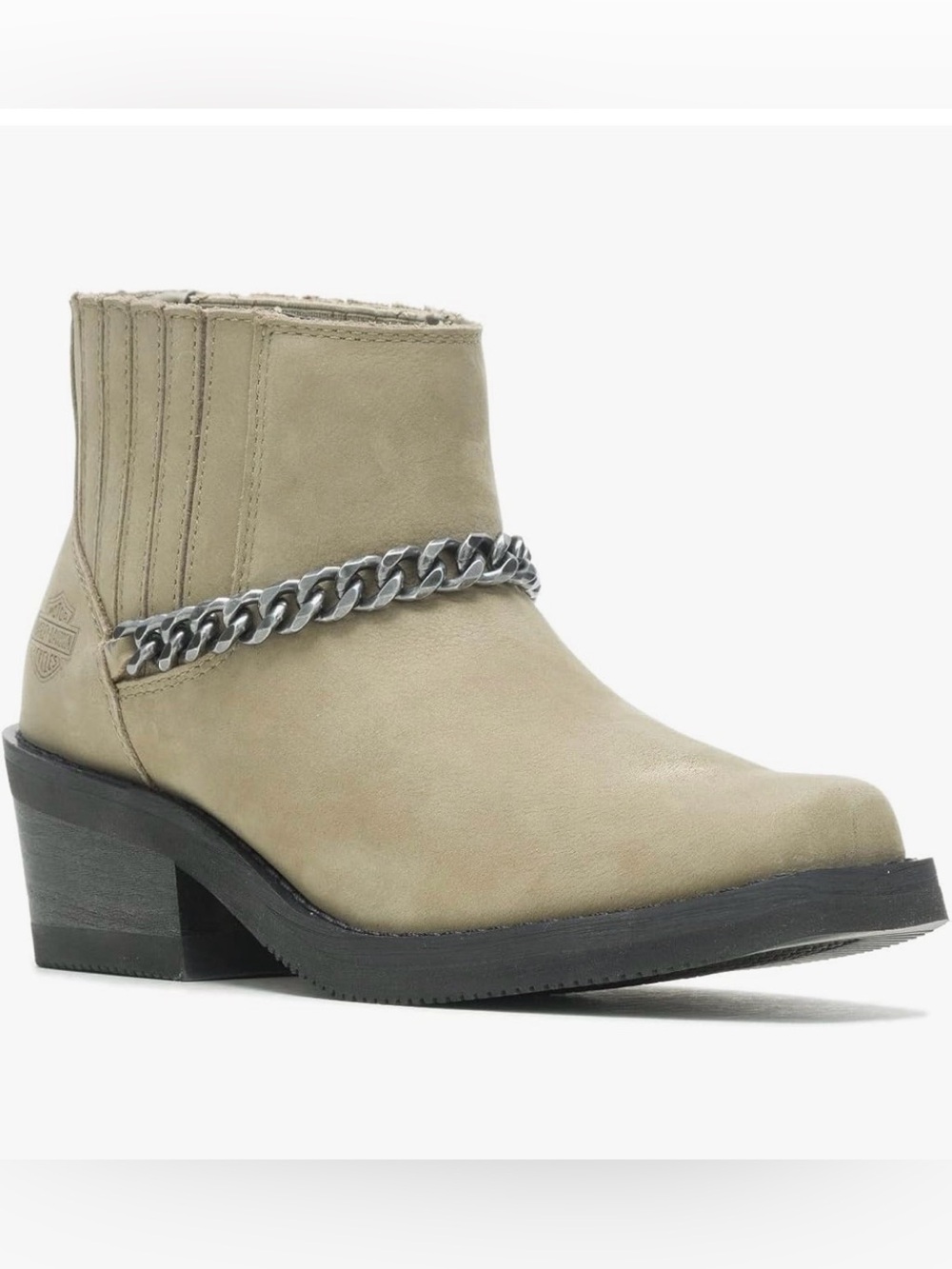 Harley-Davidson Tan Ankle Boot with Silver Chain Accent